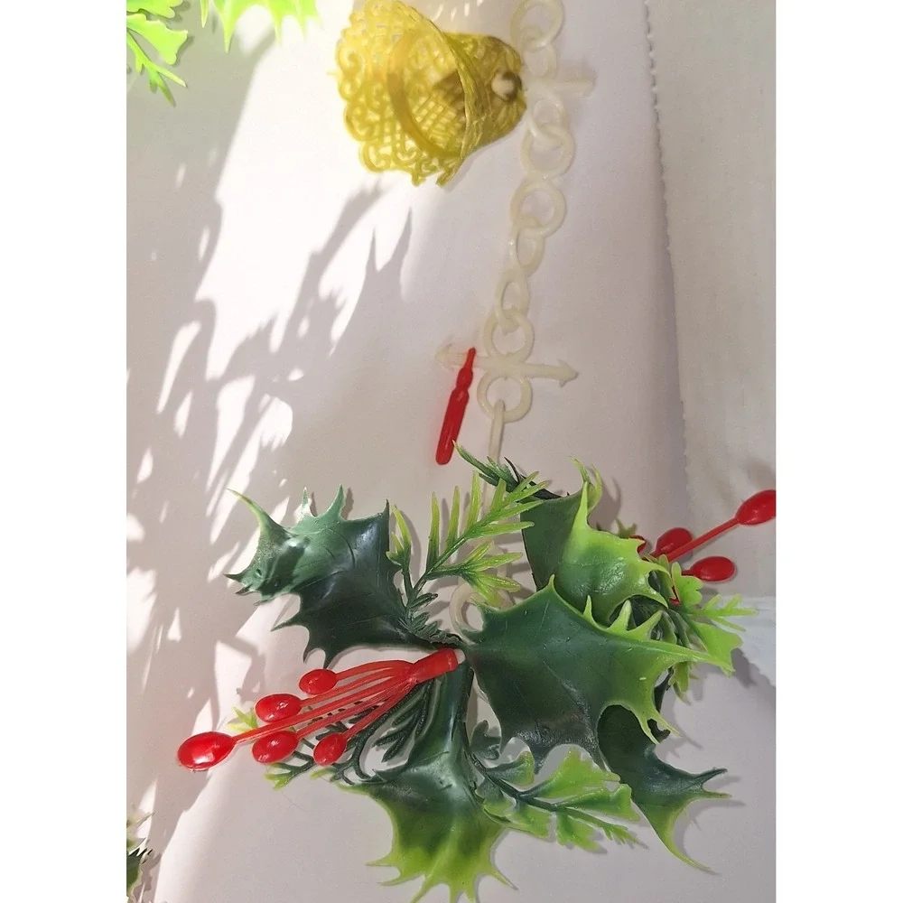 VTG MCM plastic Christmas garland houses holly snowman bell angel kitschy